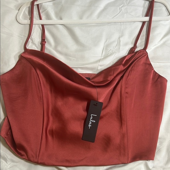 Spaghetti straps blouse Satin Cowl Neck top in rust - Picture 2 of 7